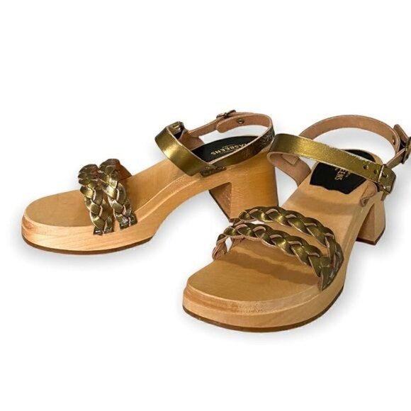 NWT Swedish Hasbeens Tanja Gold Leather Clog Sandals Size 37 EU - Picture 4 of 14